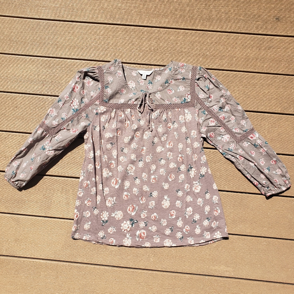 Lucky Brand Floral Blouse Top Mauve Color